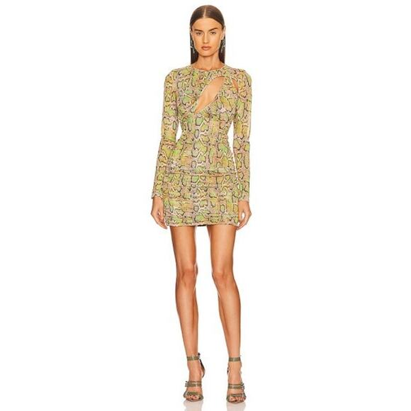 Dundas x Revolve Natasha Mini Dress Medium Snake Print Cut-Out Mesh Lined - Picture 2 of 16